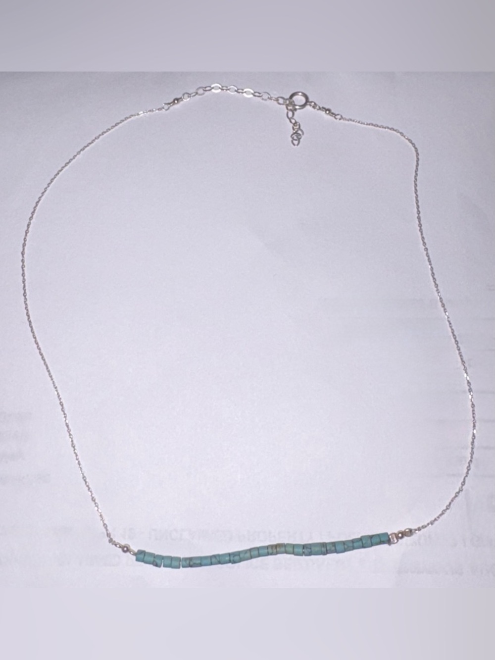 Delicate Silver Flat Cable Chain 16" Necklace with Genuine Turquoise Beads